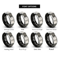 font options for inside engraving on black & gray guitar pick rings