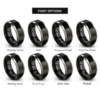 font options for inside engraving on black & grey guitar pick rings
