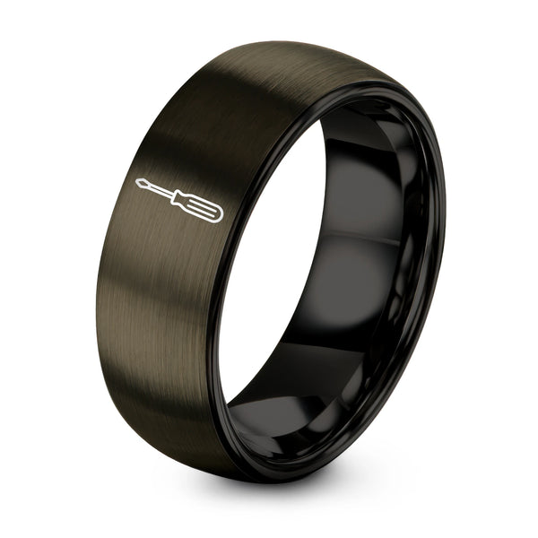 Screwdriver Phillips – Tungsten Wedding Band, 8 mm, Black, Gunmetal Comfort-Fit Unisex