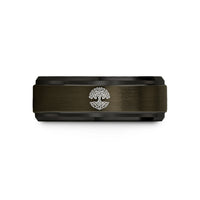 engraved tungsten ring her – gunmetal & black tungsten tree roots wedding band