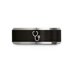 black metal wedding band – black & gray tungsten stethoscope wedding band