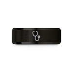 rings with engraved detail – black tungsten stethoscope wedding band