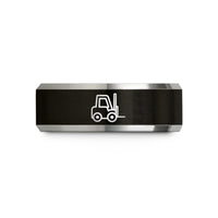 women's tungsten band ring – black & silver tungsten forklift wedding band