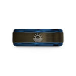 engraved tungsten ring her – gunmetal & blue tungsten sea horizon sun wedding band