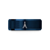 women's step bevel ring – blue tungsten eiffel tower wedding band