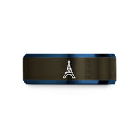 gunmetal tungsten women's ring – gunmetal & blue tungsten eiffel tower wedding band