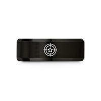 engraved rings for couples – black tungsten sniper crosshairs star wedding band