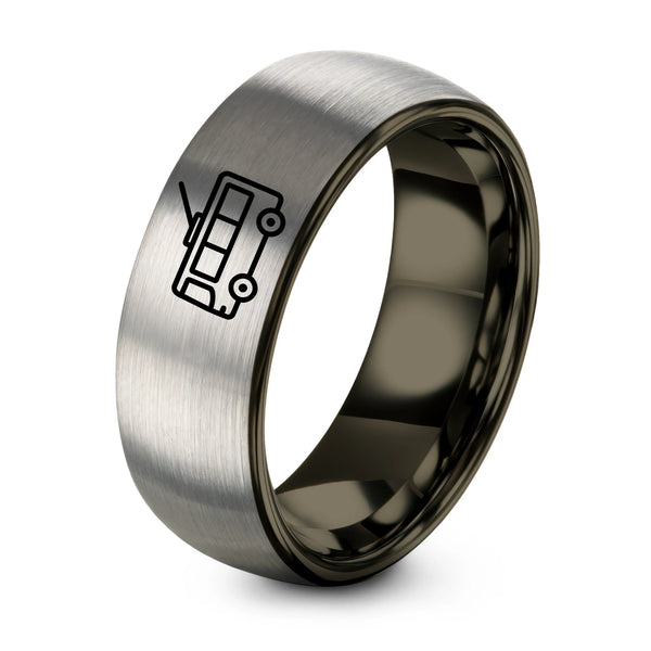 Trolleybus – Tungsten Wedding Band, 8 mm, Gray, Gunmetal Comfort-Fit Unisex