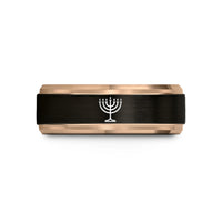 unique presents for guys – black & rose gold tungsten menorah seven branch wedding band