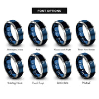 font options for inside engraving on blue & silver h2 droplet rings