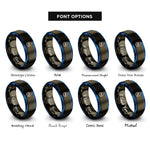 font options for inside engraving on gunmetal & blue h2 droplet rings