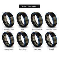 font options for inside engraving on gunmetal & blue h2 droplet rings