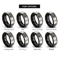 font options for inside engraving on black & grey hacker hoodie rings