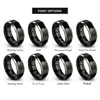 font options for inside engraving on black & gray hair pick rings