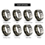 font options for inside engraving on gunmetal & silver hairpin turn icon rings