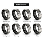 font options for inside engraving on black & silver half heart pair rings