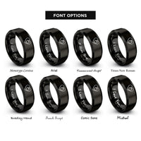 font options for inside engraving on black half heart pair rings