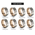 font options for inside engraving on rose gold & silver half heart pair rings