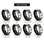font options for inside engraving on black & silver half stack face rings