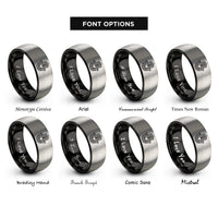 font options for inside engraving on black & grey hamsa heart rings