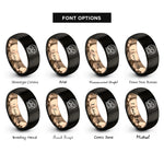 font options for inside engraving on black & rose gold hamster on wheel rings