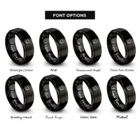 font options for inside engraving on black hand heart infinity rings