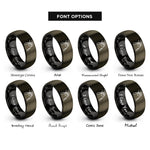 font options for inside engraving on gunmetal & black hand holding leash rings