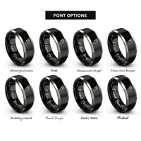 font options for inside engraving on black & gray hand holding pick rings