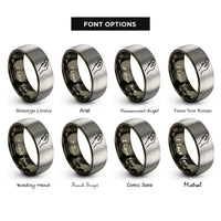 font options for inside engraving on gunmetal & gray hand holding pick rings
