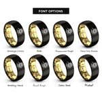 font options for inside engraving on black & gold hand paw rings