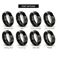 font options for inside engraving on black & silver hand saw rings