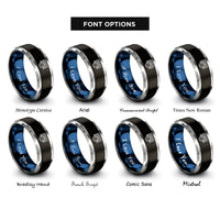 font options for inside engraving on black & blue & grey handball ball goal rings