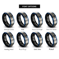 font options for inside engraving on black & blue & grey handball ball goal rings