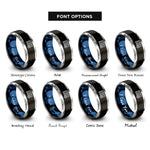 font options for inside engraving on black & blue & silver handball goal ball rings