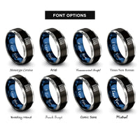 font options for inside engraving on black & blue & silver handball goal ball rings