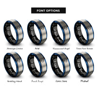 font options for inside engraving on black & blue & silver handball shot rings