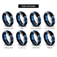 font options for inside engraving on blue & grey handheld compass rope rings