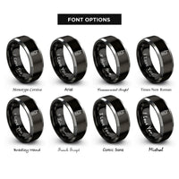 font options for inside engraving on black & silver handheld radio rings
