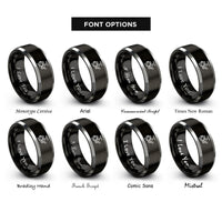 font options for inside engraving on black & grey handline reel rings