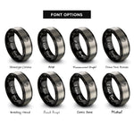 font options for inside engraving on black & grey handprint heart circle rings