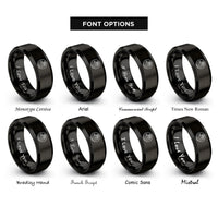 font options for inside engraving on black handprint heart circle rings