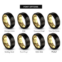 font options for inside engraving on black & gold hands heart rings