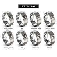 font options for inside engraving on grey handshake over globe rings