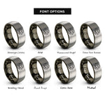 font options for inside engraving on gunmetal & grey handshake over globe rings