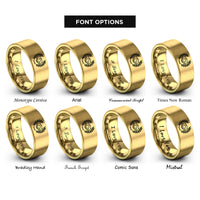 font options for inside engraving on gold handshake sportsmanship laurel rings