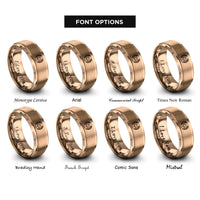 font options for inside engraving on rose gold handshake sportsmanship laurel rings