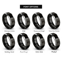 font options for inside engraving on black & gray hanging bat rings
