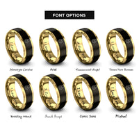 font options for inside engraving on black & gold happy avocado rings