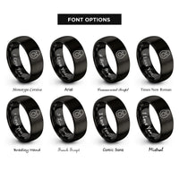 font options for inside engraving on black happy avocado rings