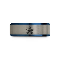 birthday gift for him – black & blue & grey tungsten surface warfare cutlasses wedding band